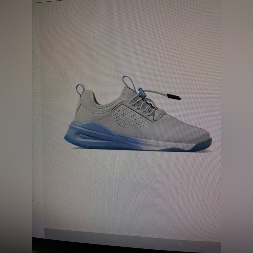 Gray and Blue Athletic Shoes with Streamlined Design